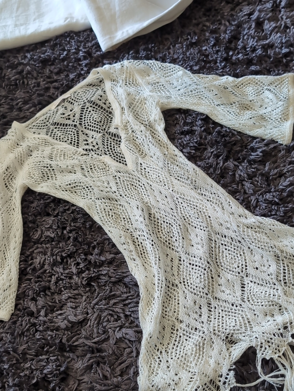 Arden B Cream Open-Knit Lace-Pattern Sweater Top